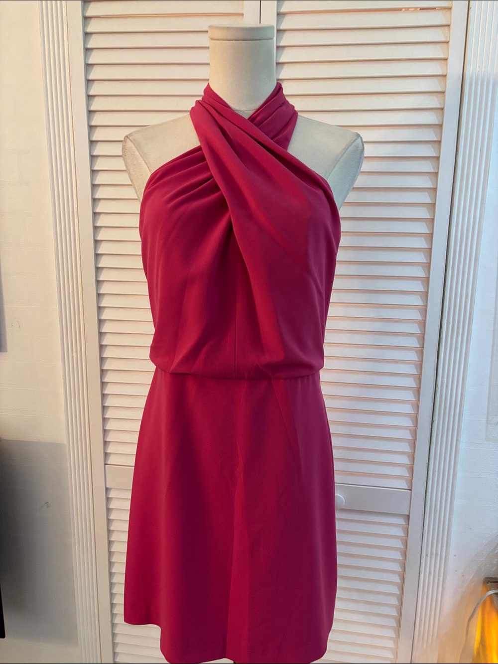 NWT Halston Heritage One-Shoulder Twist Halter Dress in Raspberry, US6